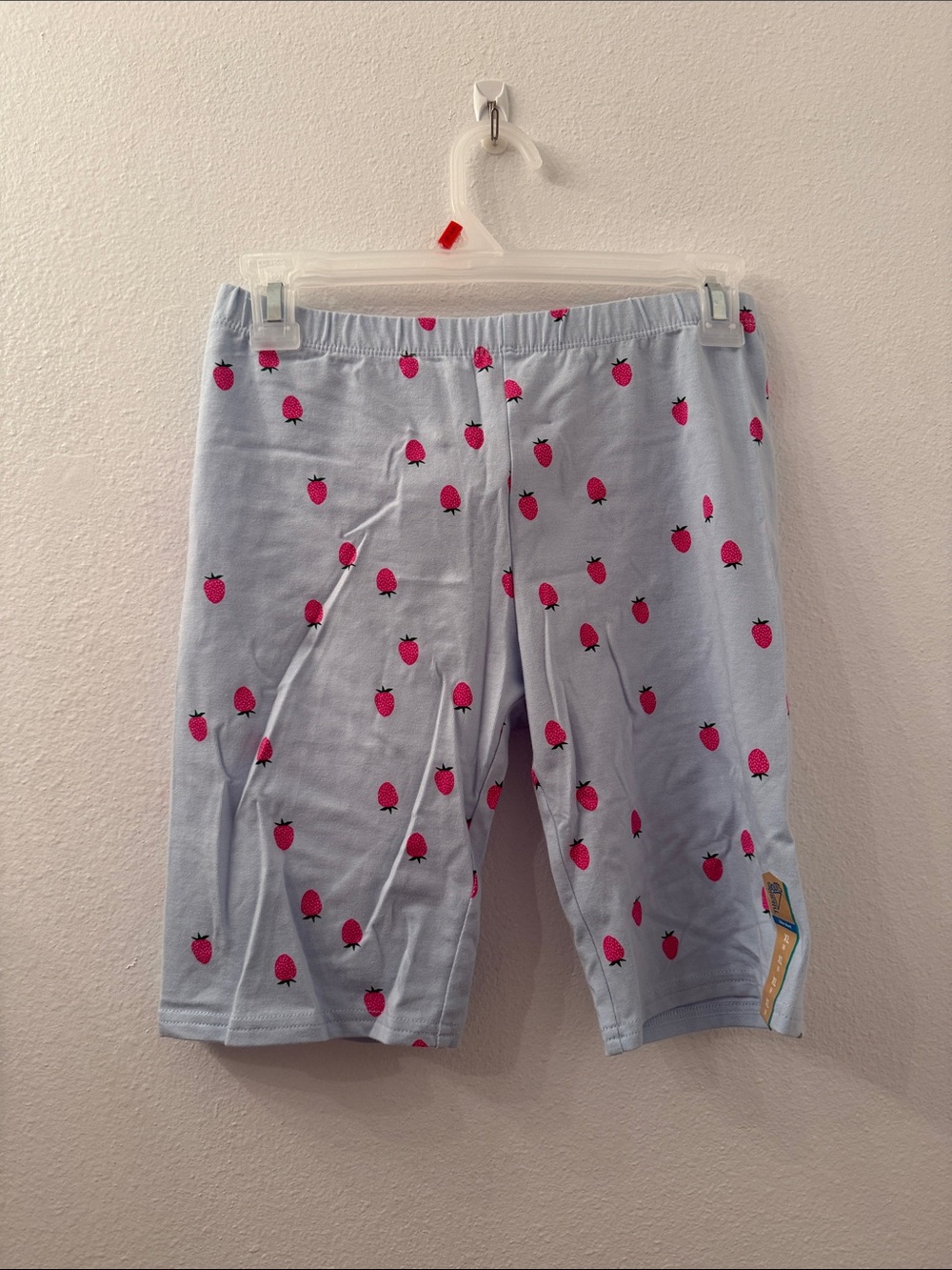 Girls Light Blue Strawberry-Print Shorts with Elastic Waist